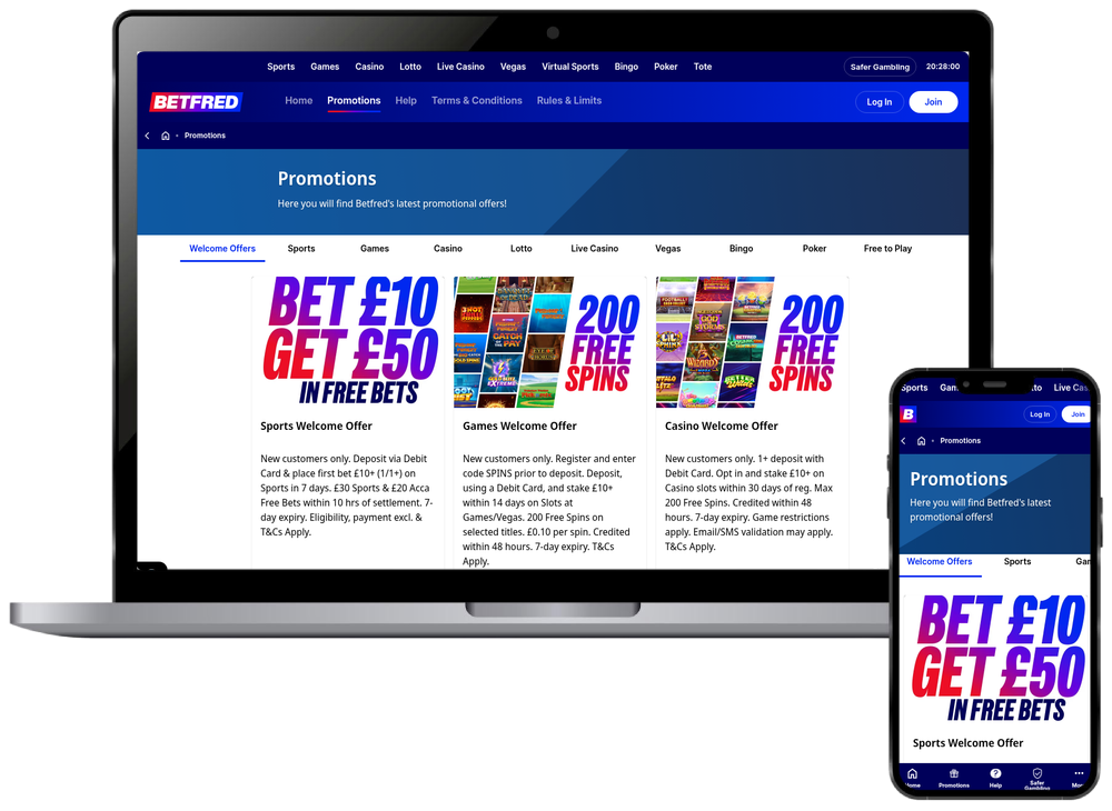 Betfred sports welcome offer shown on desktop and mobile screens