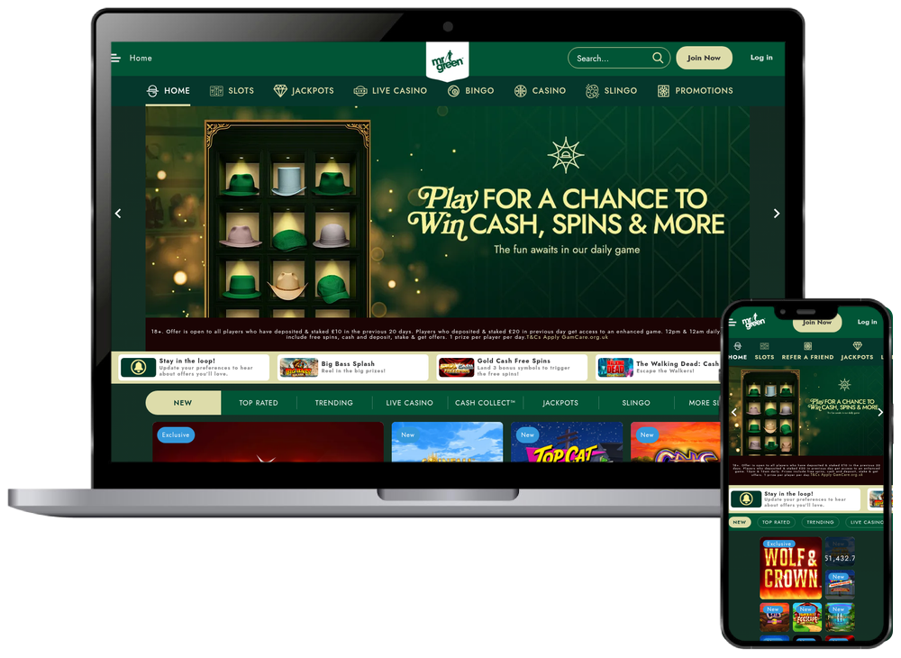 Mr Green English homepage shown on desktop and mobile screens