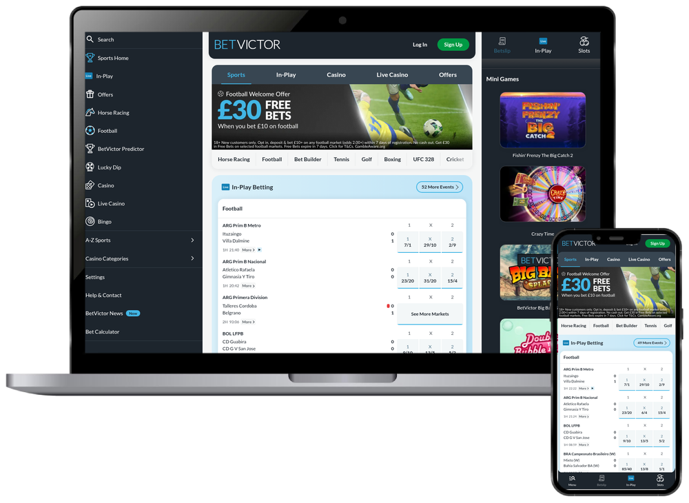 BetVictor homepage shown on desktop and mobile screens