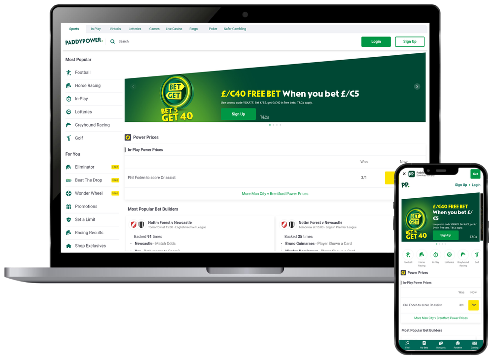 Paddy Power homepage shown on desktop and mobile screens